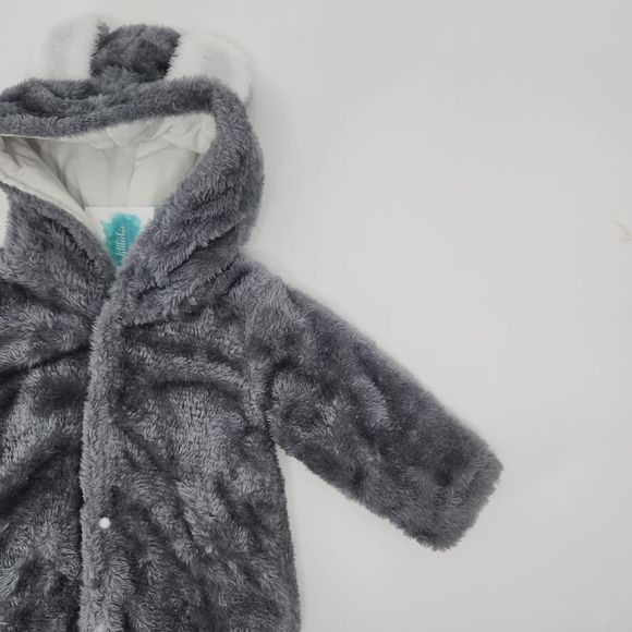 Baby gender neutral unisex hoodie footie long sleeve bear snap jumpsuit - Picture 4 of 8